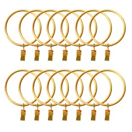 14 Pack Strong Iron Metal Curtain Rings with Clips 2.5 Inch Diameter, Decorative Drapery Rustproof Curtain Rod Clip Ring, Durable Vintage Drapery Hooks with Clips (Gold)