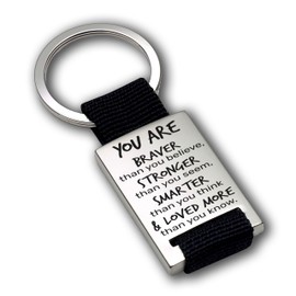 Lieblingsmensch Engraved Stainless Steel Keyring with Textile Band | You are Braver & Loved More Than You Know | Motivational Gift for Special People | High-Quality Laser Engraving, Textile band