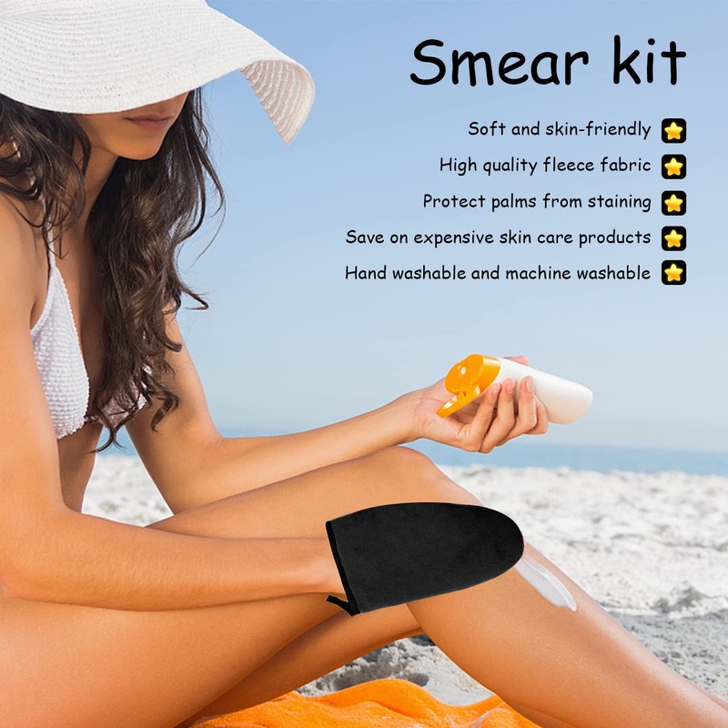 3-piece self-tanning applicator with 1-piece storage bag, self-tanning gloves, back
