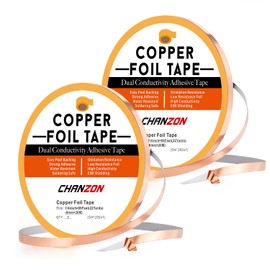 CHANZON 130ft Copper Foil Tape 6mm 1/4 inch Double Sided Conductive Adhesive for Stained Glass,Soldering,Electric,Crafts,Repair,Paper Circuits,Grounding,Guitars(2 Pack)