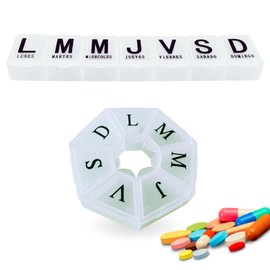 Travel Pill Box + 1 Weekly Pill Box in Spanish | Small Pill Box and Medication Box for 7 Days, for an Effective Organization of Pills | Weekly Pill Box Kit.