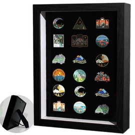 Umora Pin Badge Storage Frame Brooch Badge Felt Display Dustproof with Transparent Window Brooch Pin 2-way Collection Case 20.3*15.2*5cm (Black Frame)