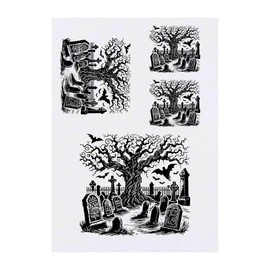 4 x 'Haunted Graveyard' Temporary Tattoos - Water Resistant, Skin-Safe, Non-Toxic Transfers, Mixed Sizes (TO00076972)