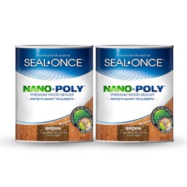 Seal-Once Nano+Poly Penetrating Wood Sealer with Polyurethane - Premium Waterproof Sealant -2 Gallon & Brown