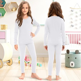 Silkfly 3 Set Girls Thermal Underwear Soft Winter Thermal Top and Bottom with Fleece Lined Base Layer for Girls(L,Black, White, Nude,3 Set)