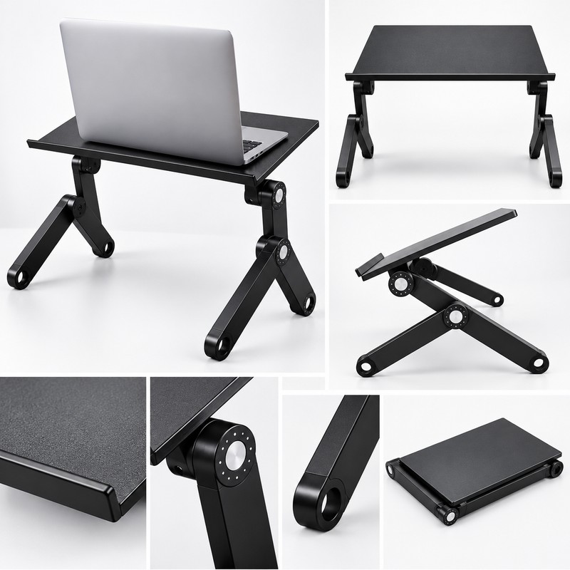 Folding Aluminum Laptop Table with Dual Cooling Fans, Adjustable Notebook
