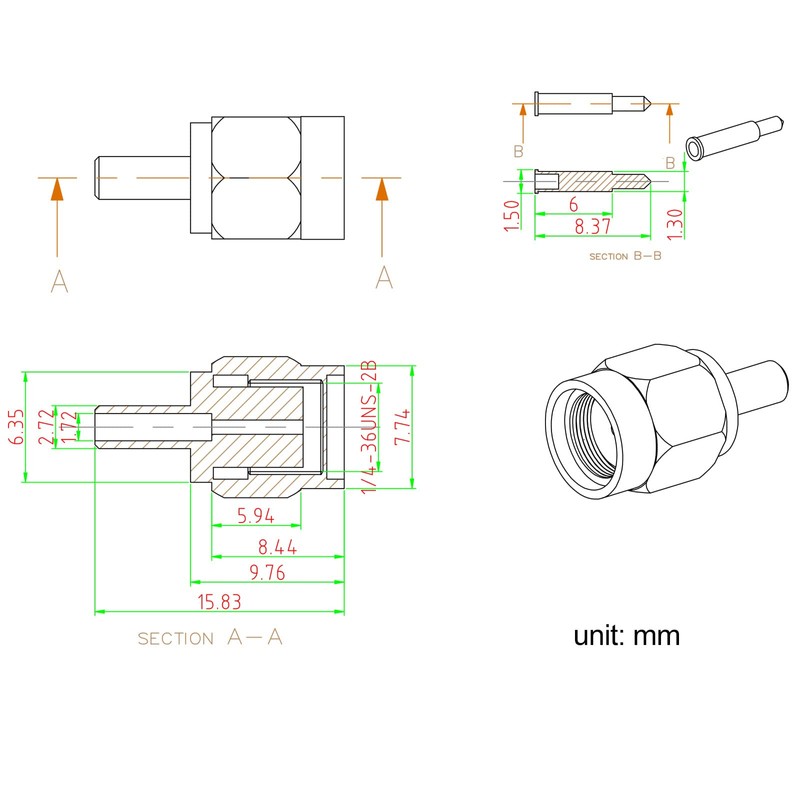 Eightwood 10pcs SMA Male Crimp RF Connector Gold-Plating for RG316