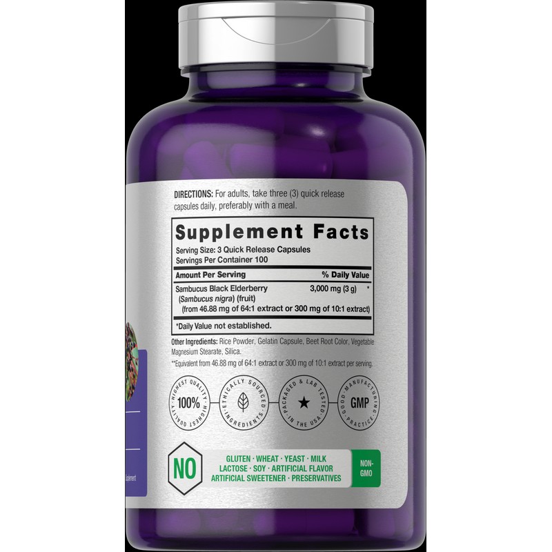 Horbäach Black Elderberry Capsules 3000mg | 300 Count | Sambucus