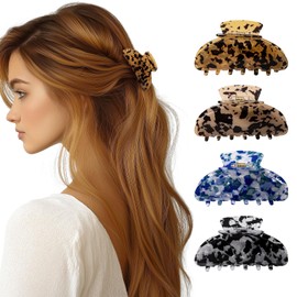 4Pcs Hair Clips for Women - Tortoise Banana Hair Clips & Stylish Claw Clips for Thick/Thin Hair | Non-Slip Strong Hold Durable Medium Hair Claw Clips for Teen Girls Thin/Thick Hair Accessories