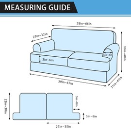 Pfrstuv 3-Pieces T Cushion Loveseat Slipcovers Leather Look Couch Cover Loveseat Covers for 2 Cushion Couch Furniture Protector Stretch Sofa Cover with 2 Individual T Cushion Seat Covers, Brown