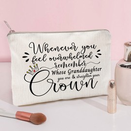 LICOBG Granddaughter Gift, Whenever Overwhelmed Remember Whose Granddaughter You Are, Makeup Bag, Lipstick Bag, Graduation Gift