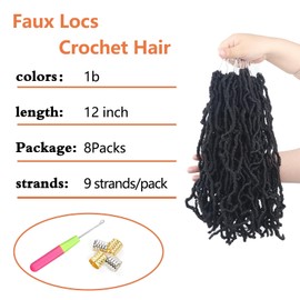 Vemet Soft Locs 12 Inch Synthetic 8 Packs Faux Locs Pre Looped Curly Wavy Crochet Hair For Black Women Hair Extensions