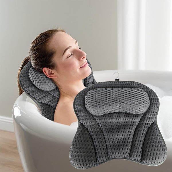 Lnvocn Bath Pillow for Bathtub, 4D Air Mesh Non-Slip Bath Pillow for Bathtub, Extra Thick Head, Neck, Back and Shoulder Support