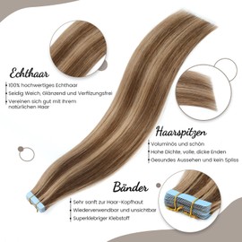 Jerriess Tape-In Real Hair Extensions, Salon Quality Tape-In Extensions, Real Hair, Silky and Full Thick Ends, 100% Hair Extensions, Real Hair, 20 Pieces, Dark Brown to Dark Ash Blonde (50 g, 45.7 cm,
