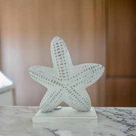 The Bridge Collection Whitewashed Wooden Figurine Coastal Nautical Unique Home Beach Decor (Starfish)