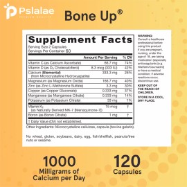 pslalae Boneup 1000mg - with Calcium, Zinc, Magnesium, Vitamin D & K2 - Strong Bones