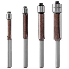 Evponk 4 Pcs 1/4 Inch Shank Flush Trim Router Bits Set, Double Top Bearing Carbide 3-Flute Straight Router Bit with Cutting Diameters of 1/4", 5/16", 3/8", 1/2" for MDF, Hardwood, Plywood