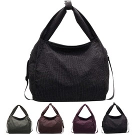 Bagtopia Hobo Bags for Women, Large Capacity Nylon Crossbody Shoulder Bags, Ladies Purses and Handbags, Plaid Casual Work Travel Tote Purse with Adjustable Shoulder Strap, Black