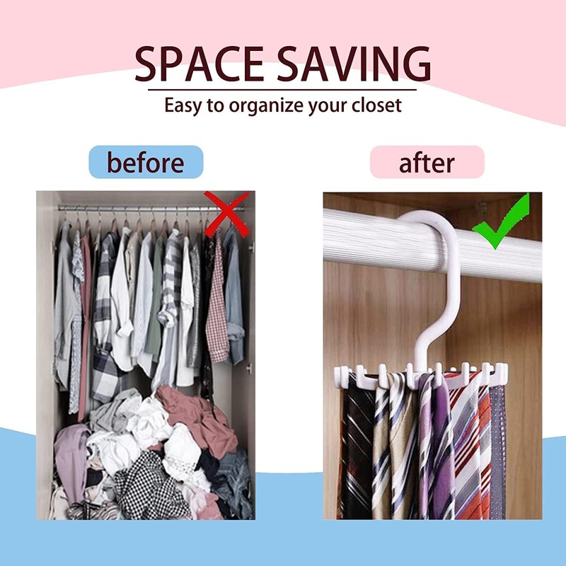 4 Pack Rotating Tie Rack Hangers - Closet Organizer Hooks