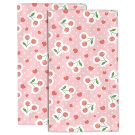 Wotinsi Kawaii Cherries Set of 2 Soft Absorbent Bath Towels, Kitchen Sports Gym Yoga Home Decor 14 x 28 in