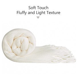 NTBAY Manta Tejida de acrílico, Ligera y Suave, acogedora Manta Tejida Decorativa con borlas para Viajes, sofá, Cama, sofá, 130 x 170 cm, Rayas Blancas