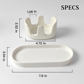 Ceramic Double Sponge Holder with Soap Tray, 2-Slot Countertop Sink Organizer, Modern White Kitchen Sponge & Dish Soap Holder, Rust-Free, Easy to Clean, Decorative Sink Caddy Set