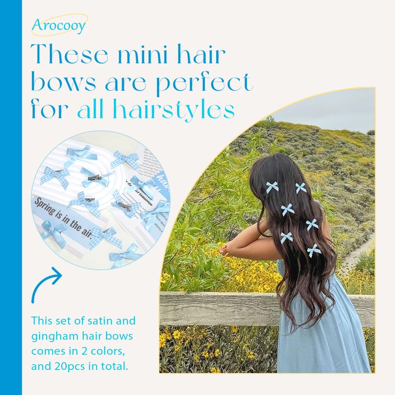 Arocooy Blue Plaid Hair Bow Clips 20pcs Mini Coquette Bows