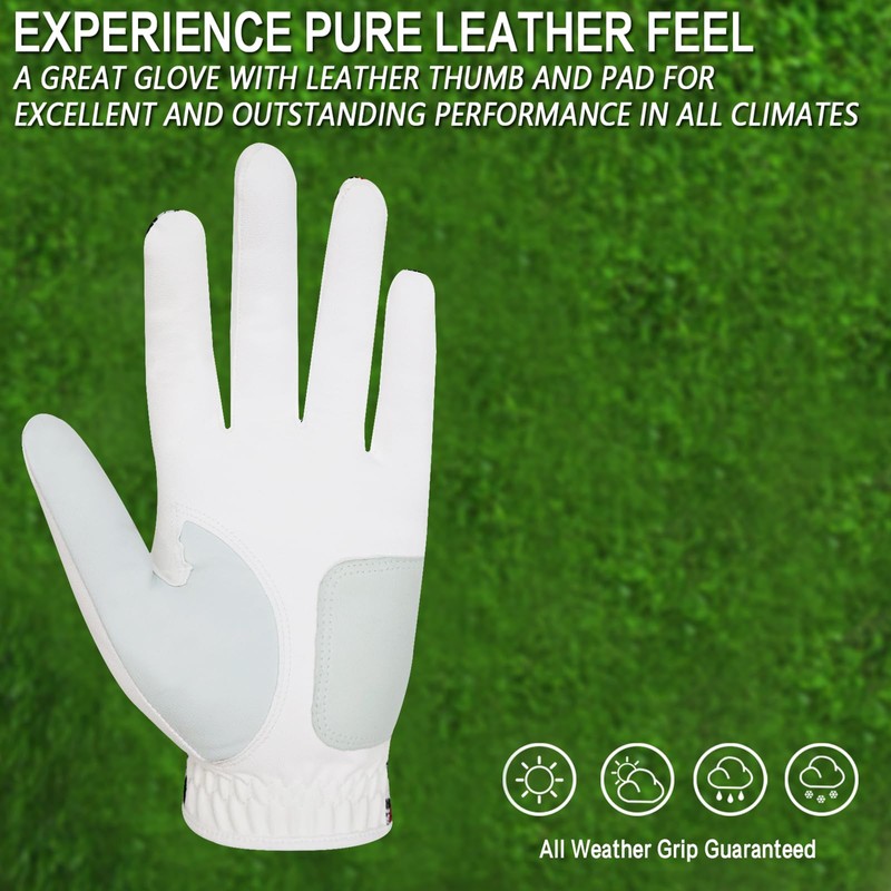 FINGER TEN Men's Golf Gloves Left Right Hand Leather with