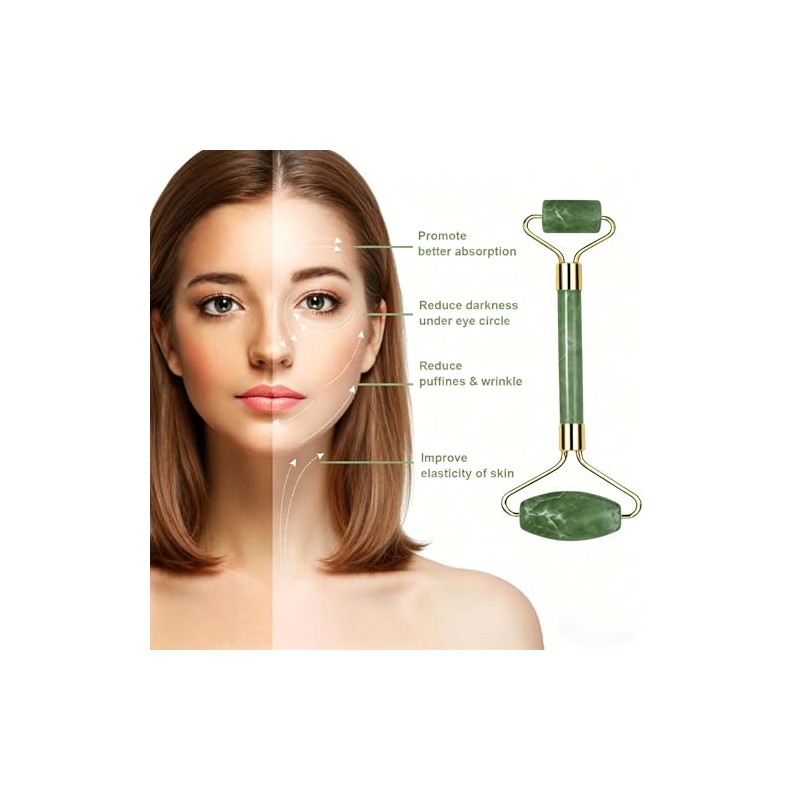 Gua Sha Facial Tool and Jade Roller Set for Face