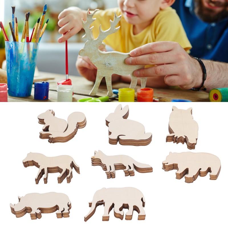 48PCS Animal Wooden Slice DIY Wood Ornaments Blank Decoration Shaped