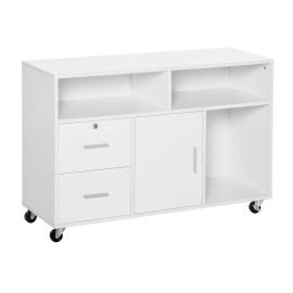 White Home Office Mobile Cabinet Organizer Printer Stand with Caster Wheels 2 Locking Brakes Drawercolor: White Color
