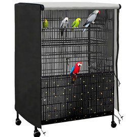 Universal Bird Cage Cover,Pet Cage Cover,100% Shading Oxford Cloth with PU Coating Layer,Good Night for Small Animals,Adjustable Soft Airy Nylon Mesh Net for Round Square Cages (Black, 31.5×21×47in)
