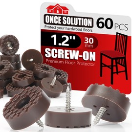 Screw On Rubber Feet for Furniture - 60PCS Brown (0.7, 0.95, 1.25 In For Option) Anti Slip Floor Protector for Chair Leg, Heavy Duty Screw Feet, Furniture Pad for Hardwood Floor, Durable Rubber Bumper