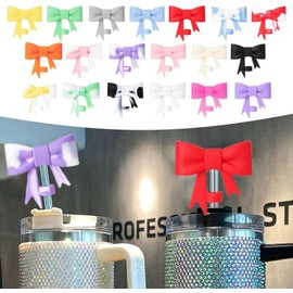 Bow Straw Cover Lovely Drinking Straw Tips Cover Reusable Straw Protector Topper for 0.4in Straws Silicone Cup Accessories, 10mm Silicone Straw Covers Cap (Black)