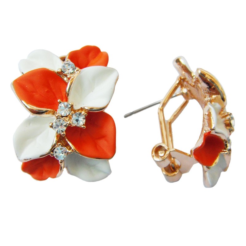 Navachi Omega Earrings Az2299e 18K Gold Plated Crystal Orange White