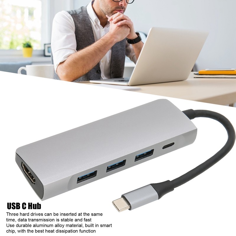 USB C Splitter Silver 5Gbps Speed Heat Dissipation Function Smart