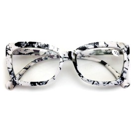 Women Big Lens Butterfly Reading Glasses - Fun Cateye Clear Lens Readers - Vintage Fashion (White Marble, 1.50)