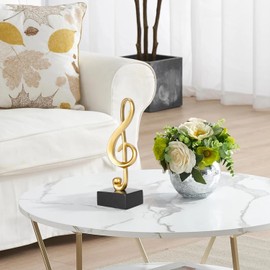 Tissting Musical Notes Statue with Base, 17 cm Small Desk Music Notes Decorative Figure Resin Trophy Note Music Symbol Sculpture Gift for Piano Shop, Bedroom, Living Room