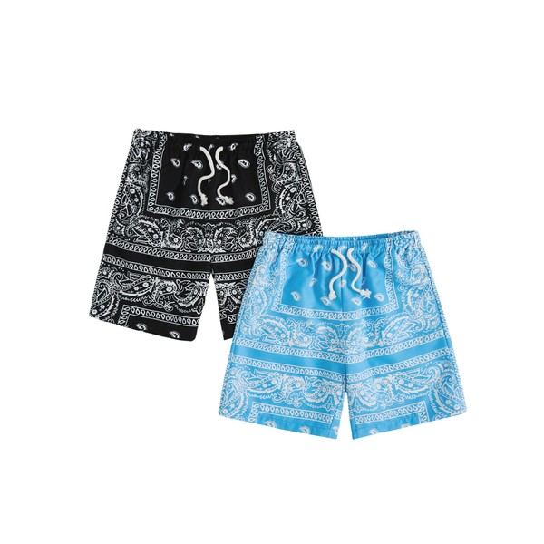 Floerns Boy's 2 Pcs Boho Paisley Print Drawstring Waist Summer