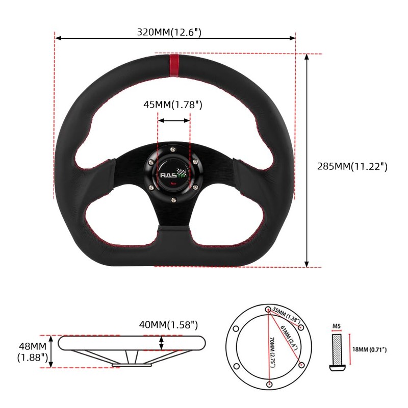 RASTP Racing Steering Wheel,12.6”/320mm Genuine Leather 6 Bolts Steering Wheel