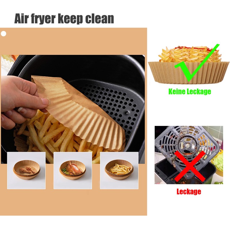 FEHCBIO Quadrat für 4.5L-8L 100 Stück Airfryer Backpapier für Heißluftfritteuse