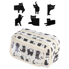 GDFHBD 1 Cartoon Cat Pencil Case and 1 Set of Bookmarks, Large Capacity Pencil Case, Cute Creative Stationery, Student Supplies.