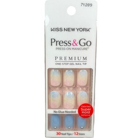 Kiss NEW Kiss Nails Impress Press On Manicure Short Gel Oval Blue White Pink Floral