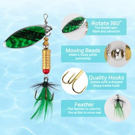 BETTER LEADER 10Pcs Fishing Lures Spinner Baits, Rooster Tail Fishing Lures for Freshwater and Saltwater, Trout Salmon Bass Fishing Lure with Tackle Boxes