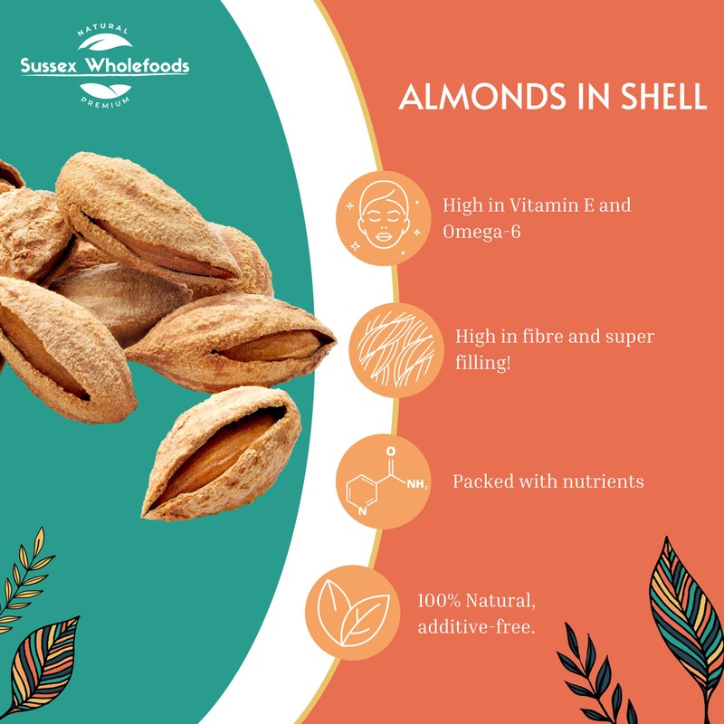 Sussex Wholefoods Almonds in Shell 500g - Fresh, Crunchy Snack,