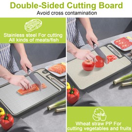 304 Stainless Steel Cutting Board, Double Sided Chopping Board Non Toxic Non Slip, Scratch Resistant, Cutting Board for Kitchen, Food-Grade Stainless Steel and Wheat Straw PP