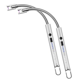 Flame bird 2 Pack Electric Candle Lighter Flameless Arc Windproof Flexible Long Neck USB Rechargeable Lighter for BBQ Grill Fireworks Camping.(Silver)