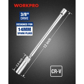 WORKPRO 14 mm Magnetic Spark Plug Socket with Magnetic Design, Swivel Thin Wall Spark Plug Socket, 3/8" Drive x 12" Total Length, 360 Degree Swivel, 12 Point