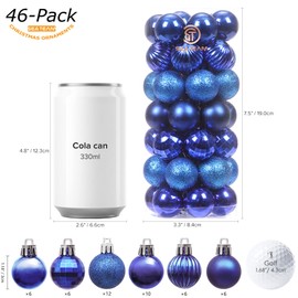 Sea Team 46-Pack Christmas Ball Ornaments with Strings, 30mm/1.18" Mini Size Baubles, Shatterproof Plastic Christmas Bulbs, Hanging Decorations for Xmas Tree, Holiday, Wedding, Party, Blue
