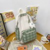Cute Plaid Backpack with Plush Pendant Lightweight Large Capacity Student